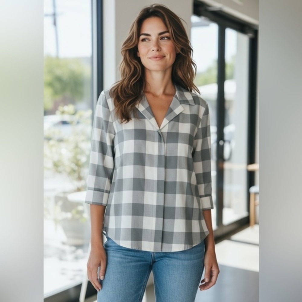 Tuckernuck Green & White Buffalo Check Top, Preppy Chic, Size L — Orig. $109